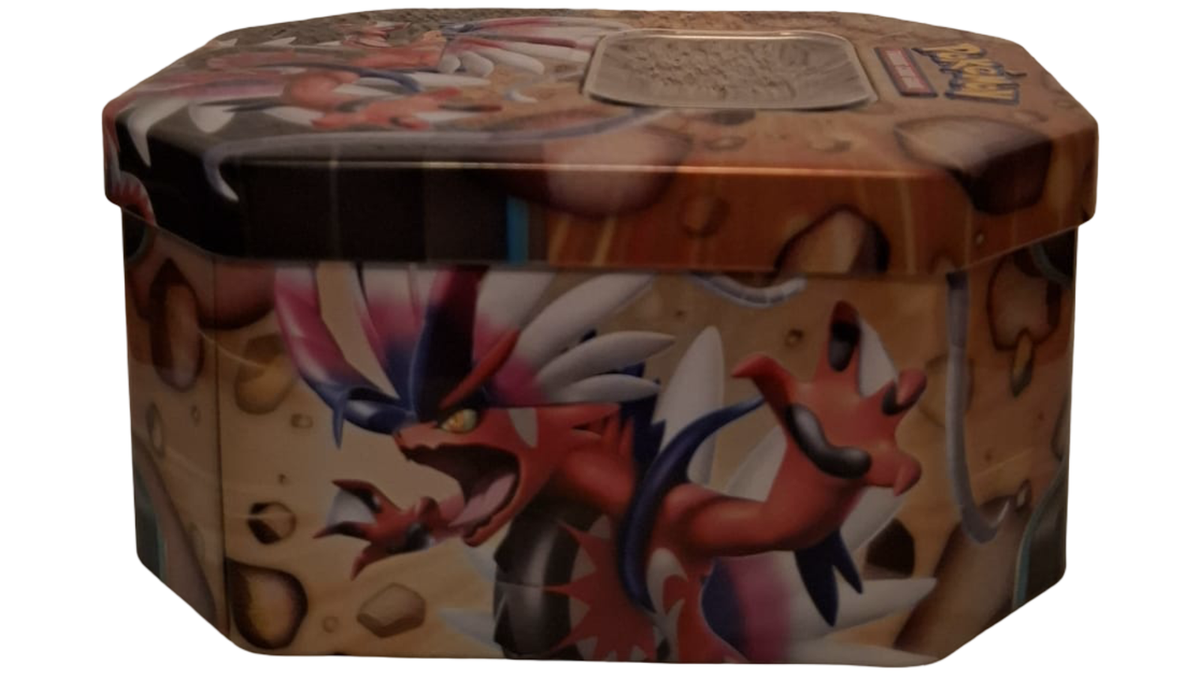 Pokémon Koraidon Tin Box gefüllt – 25 Karten inkl. 5 Holo/Reverse + Schlüsselanh