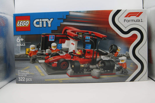 LEGO City 60443 F1 Boxenstopp mit Boxencrew Ferrari Flitzer 322 Teile OVP