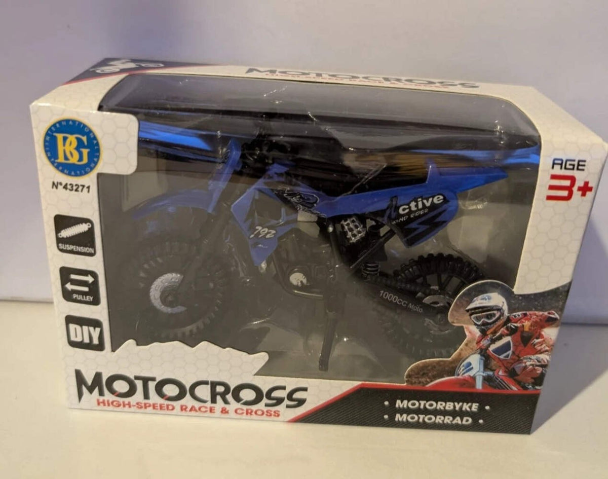 Motocross Motorrad Spielzeug – Blau – Mit Federung & Ständer – Neu OVP