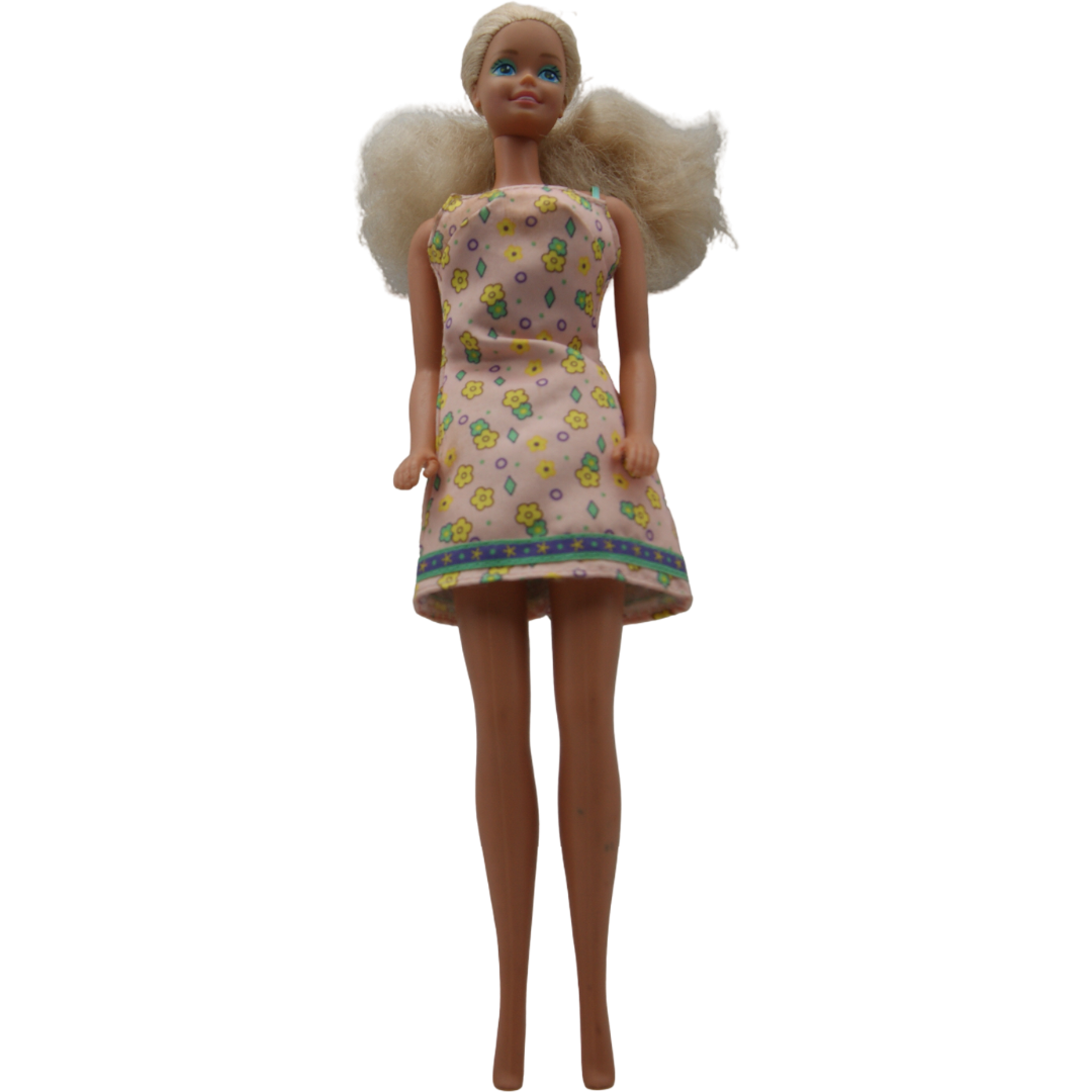Mattel Barbie Puppe Blond Rosa Blumenkleid Vintage Fashion Doll ca. 29 cm