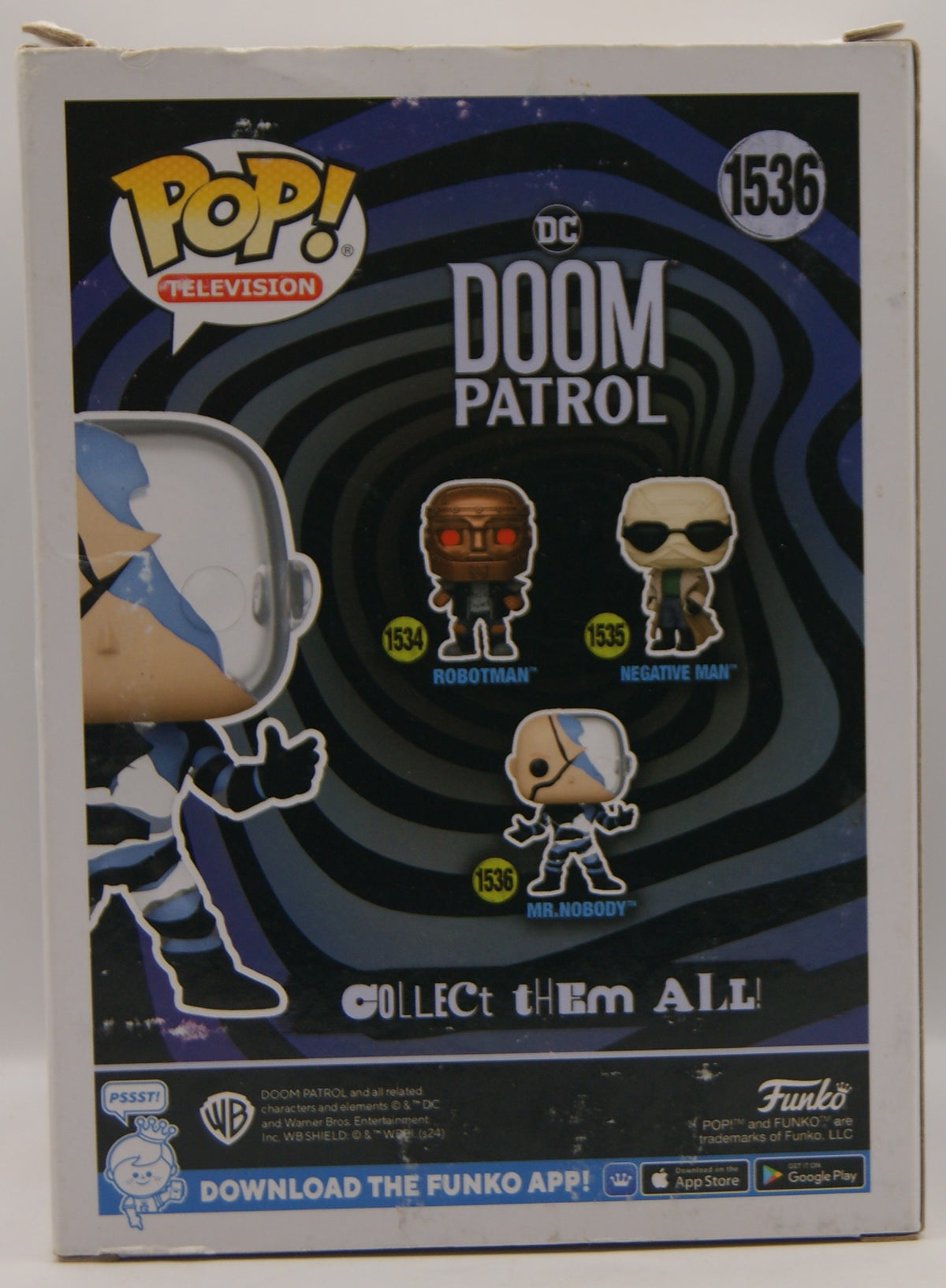 Funko Pop! Television DC Doom Patrol Mr. Nobody #1536 Glow in the Dark GITD OVP