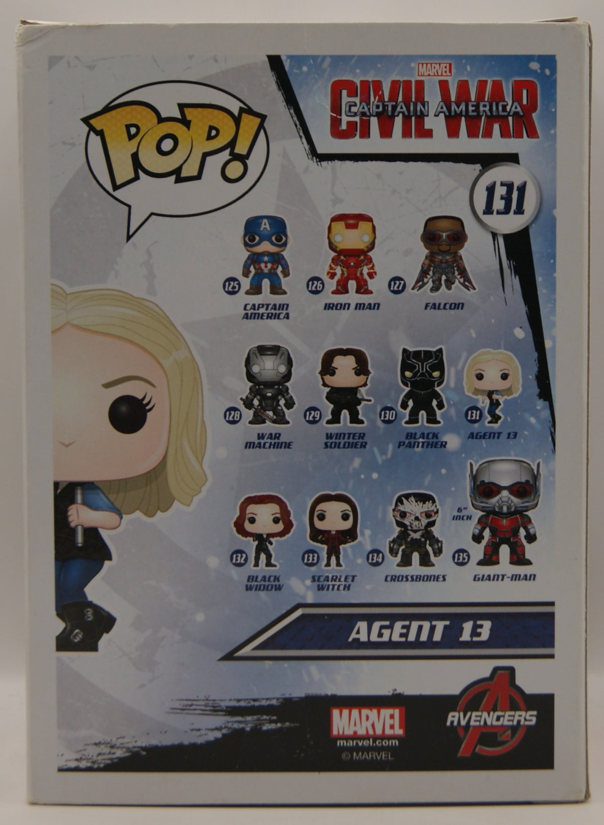 Funko Pop Marvel Captain America Civil War Agent 13 Nr. 131 Bobble-Head OVP