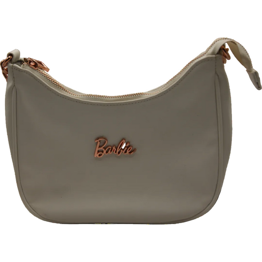 Barbie Damen Handtasche Schultertasche Beige/Creme Roségold Logo Reißverschluss