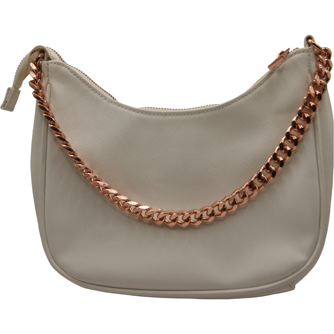 Barbie Damen Handtasche Schultertasche Beige/Creme Roségold Logo Reißverschluss